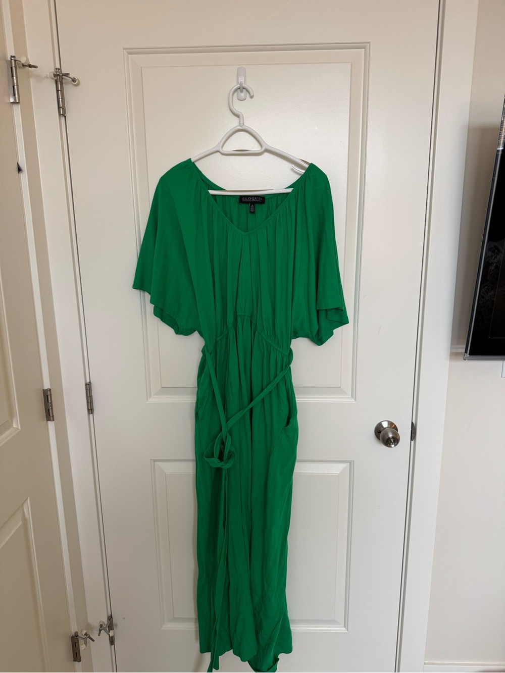 Eloquii Emerald Green V-Neck Maxi Dress with Waist Tie